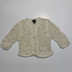 Club Monaco White Crochet Open-Knit Cropped Cardigan - Size XS